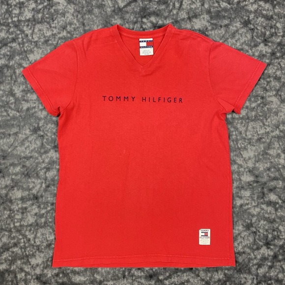 Tommy Hilfiger Other - Tommy Hilfiger TShirt Mens Size M Spellout Logo V-neck VTG 90s Made in USA